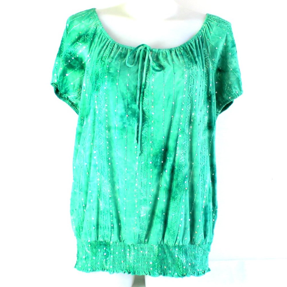 Dressbarn Tie Dye Green Top with Sequins Women's Size 3X EUC